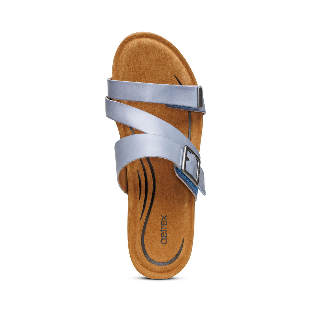 Aetrex Women's Kimmy Arch Support Wedge Sandals - Blue | USA 68UDF8Z